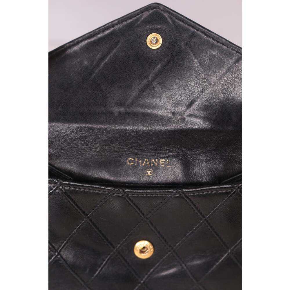 Vintage CHANEL Black Lambskin Quilted Trifold Coin Wallet Gold CC Logo Icon Auth - Picture 7 of 16